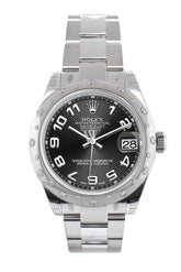 Rolex Datejust 31 Black Concentric Arab Dial Dome Set With Diamonds Bezel Ladies Watch 178344